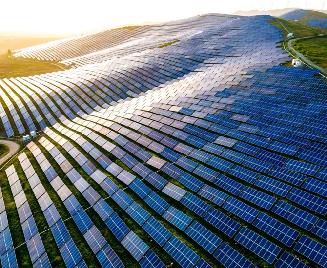 a large field of solar panels