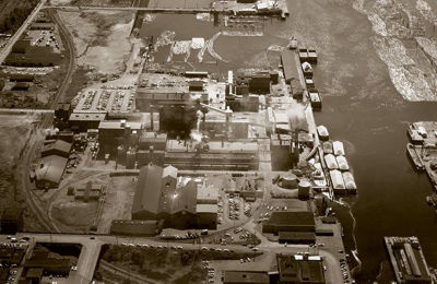an aerial view of a factory