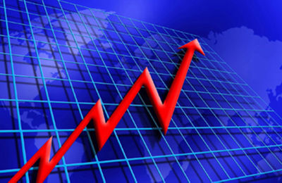 a red arrow pointing up on a blue grid