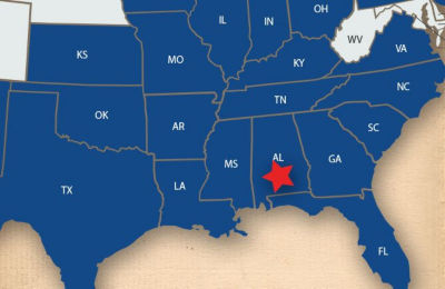 a map of the united states of america with a red star