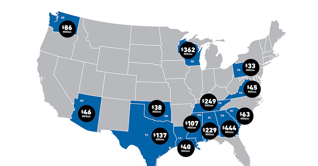 a map of the united states with numbers and prices
