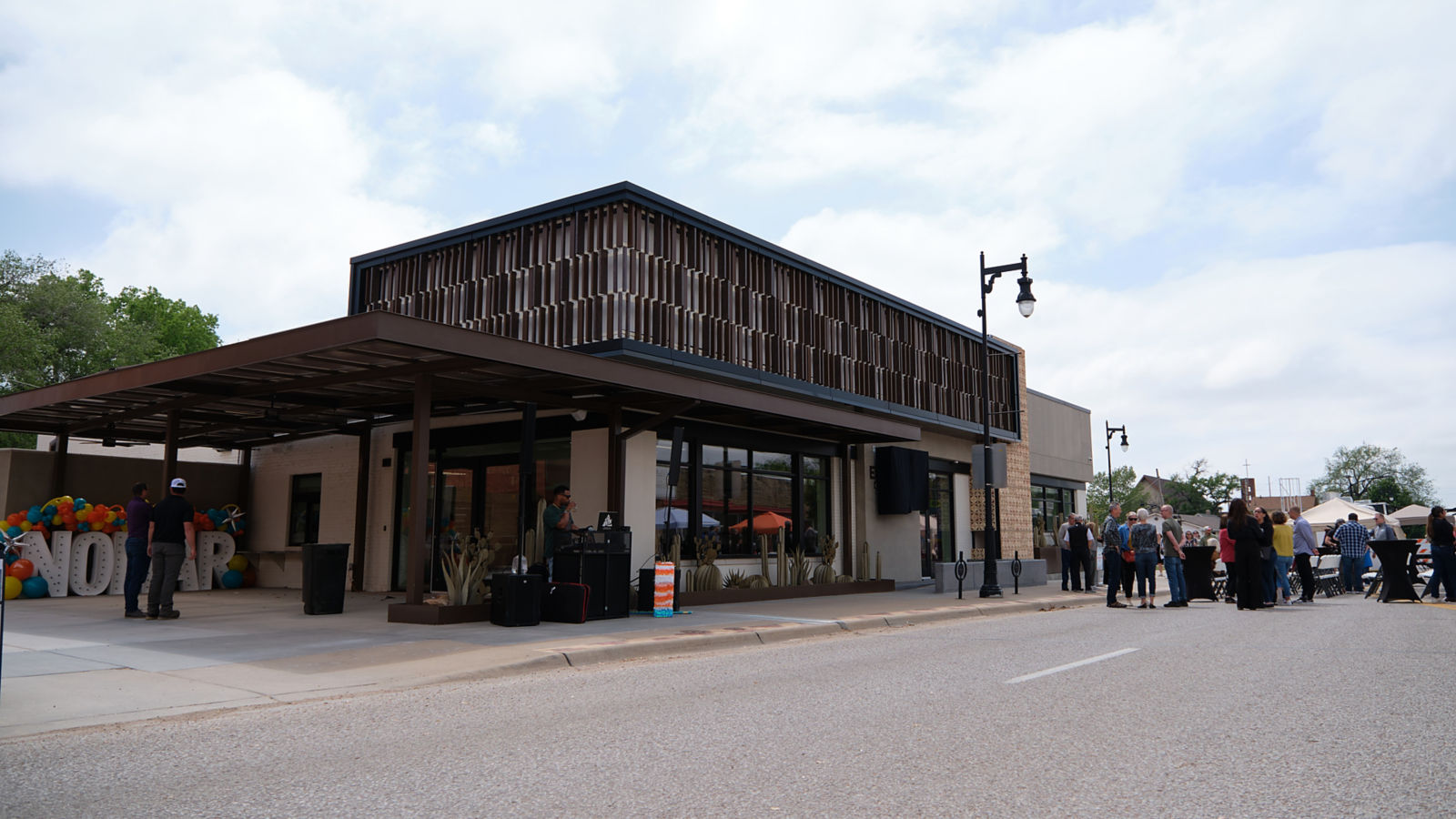 a building with a awning on the front