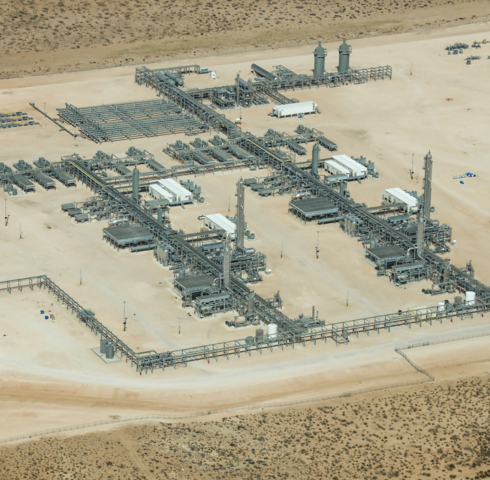 an aerial view of a factory