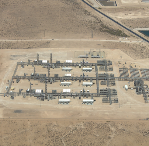 an aerial view of a factory