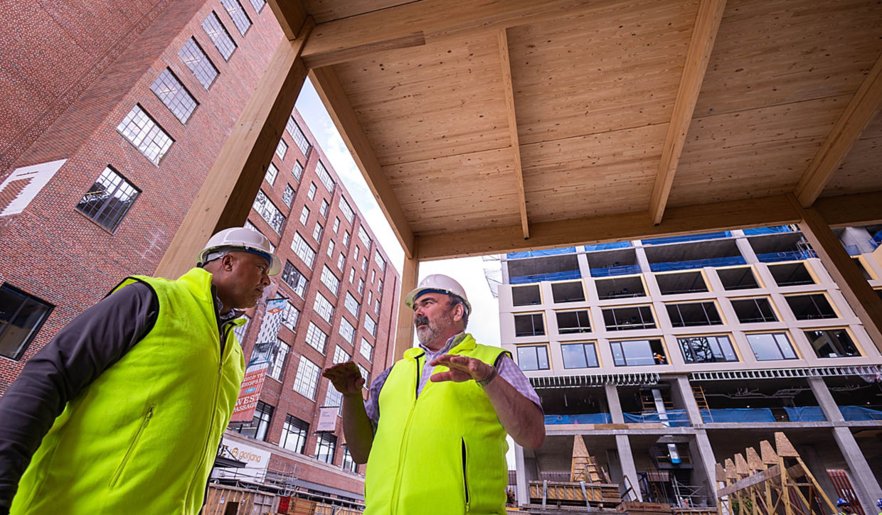 President of Lumber, Fritz Mason and Gypsum President, David Neal discuss the mass timber project at 619 Ponce. 