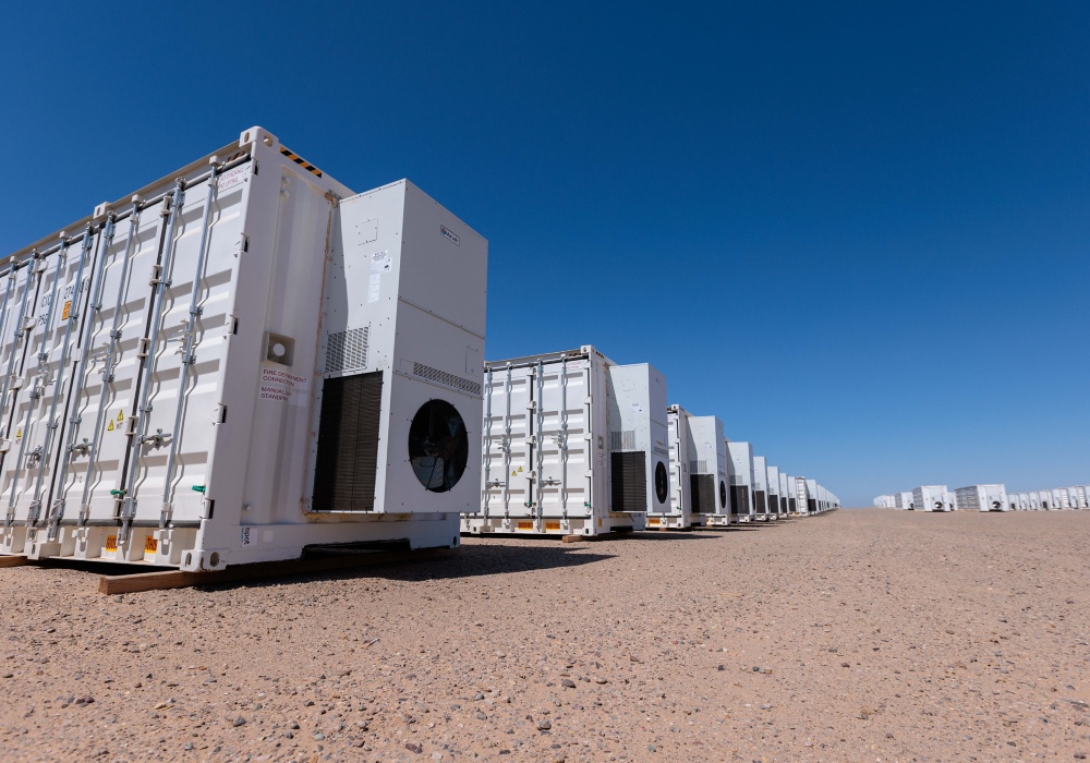a row of white containers