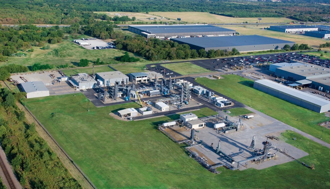 an aerial view of a factory