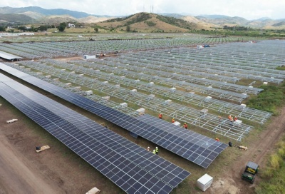 a large field of solar panels