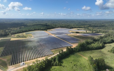 an aerial view of solar panels