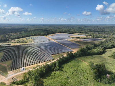 an aerial view of solar panels