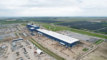 an aerial view of a factory