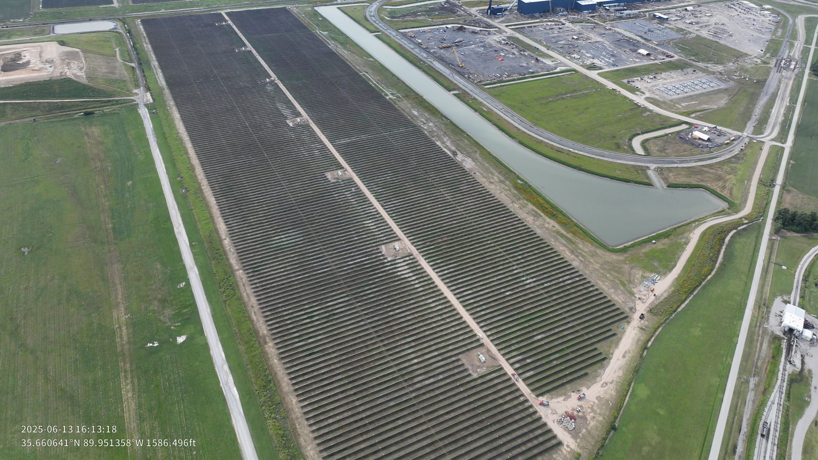 an aerial view of a farm