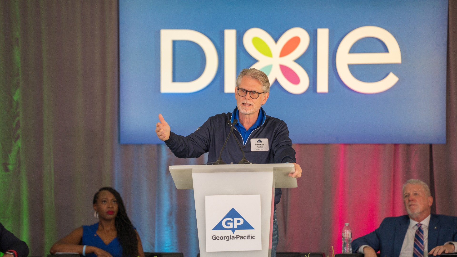 Georgia-Pacific President and CEO speaks at the new Dixie® tableware manufacturing site in Jackson, Tennessee.