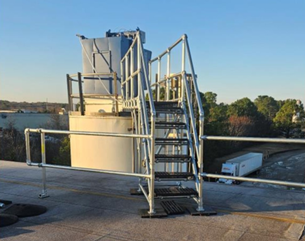 The new bridge walkway at the Georgia-Pacific Corrugated in Huntsville, Alabama, eliminating the need to use a straight ladder.