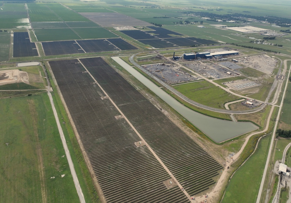 an aerial view of a farm