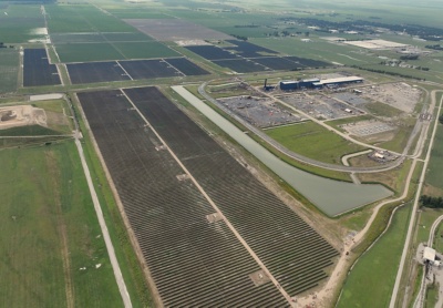 an aerial view of a farm