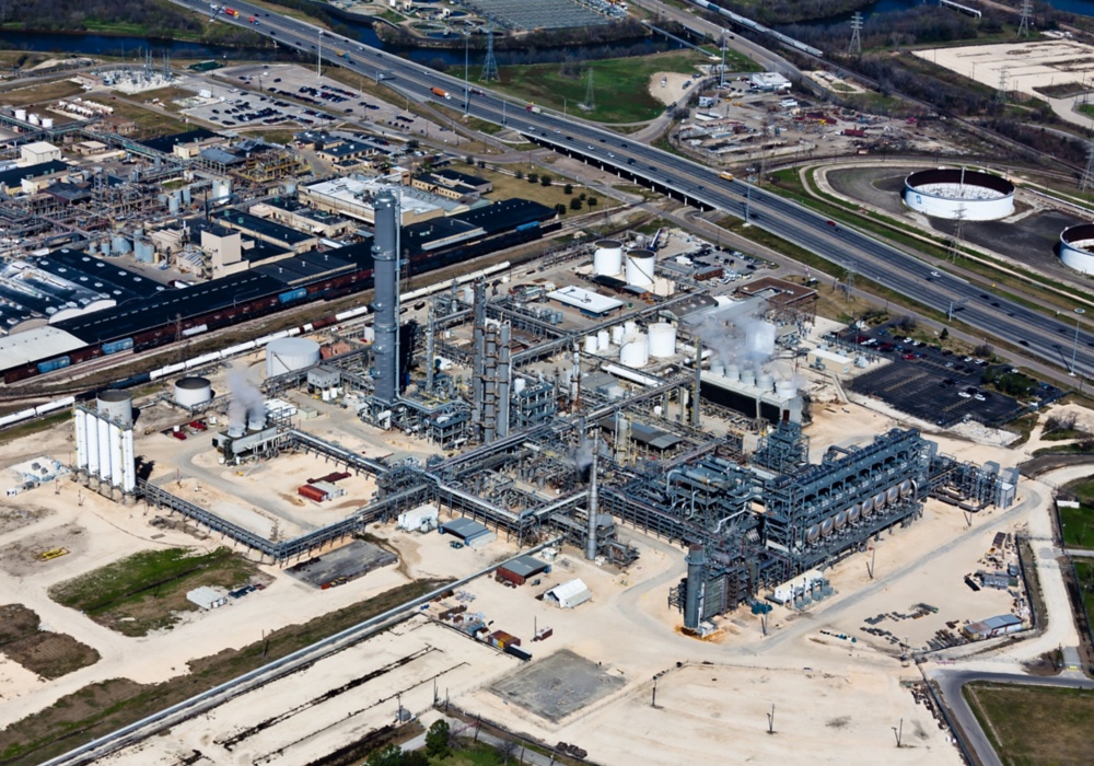 an aerial view of a factory