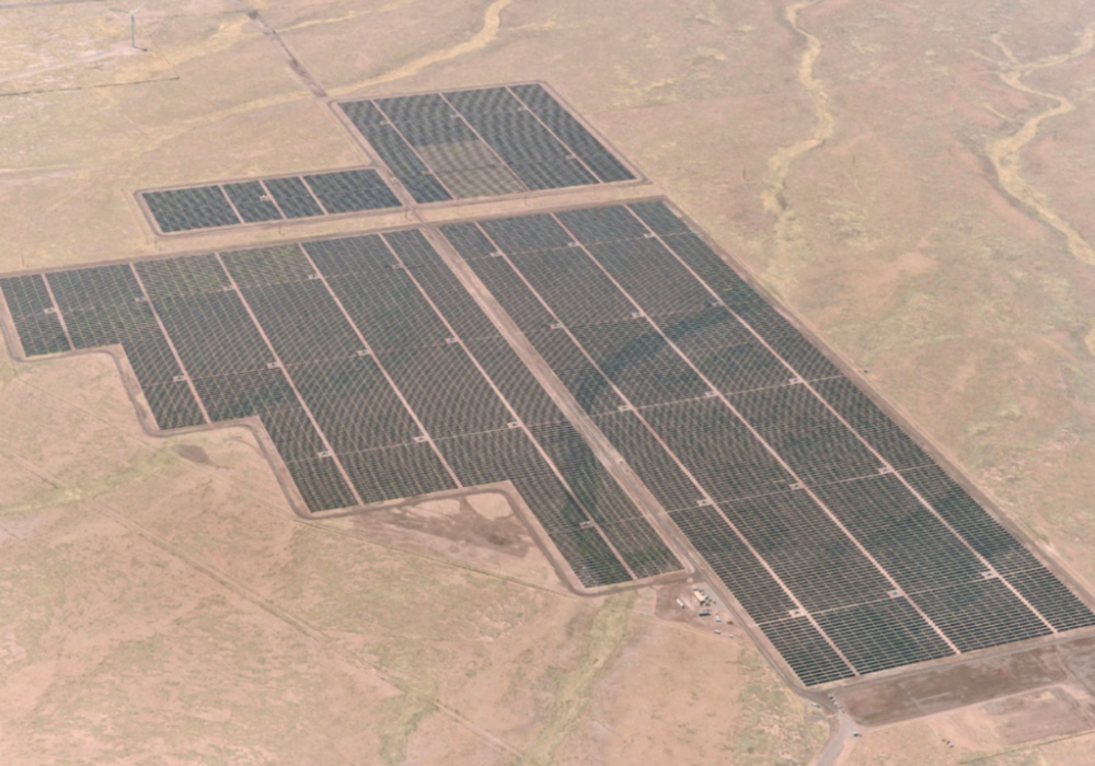 an aerial view of a solar farm
