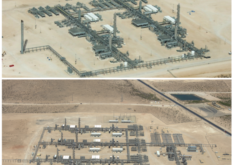 an aerial view of an oil refinery