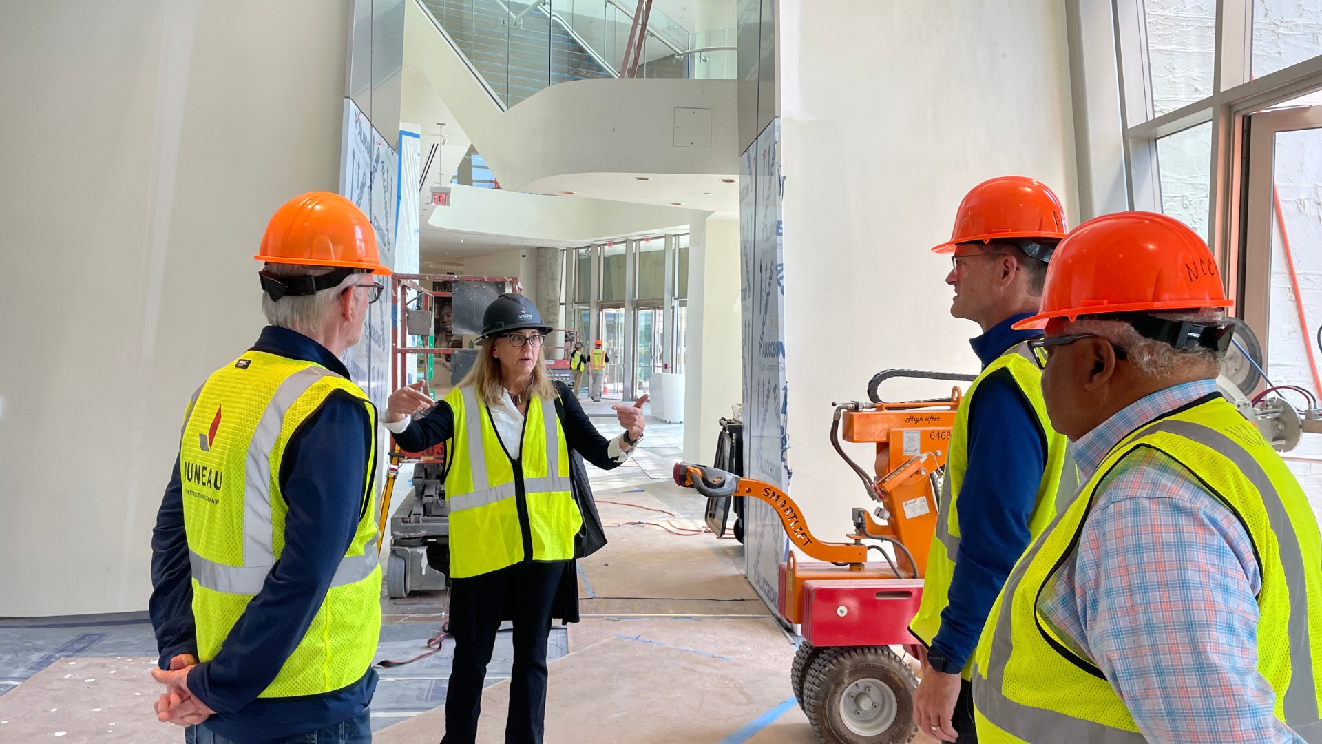 Pictured from the center: NCCHR President and CEO Jill Savitt, former Georgia-Pacific President and CEO Christian Fischer, Curley Dossman, president of community programs at Georgia-Pacific, and David Duncan, executive vice president, Consumer Products Group, Georgia-Pacific.&nbsp;