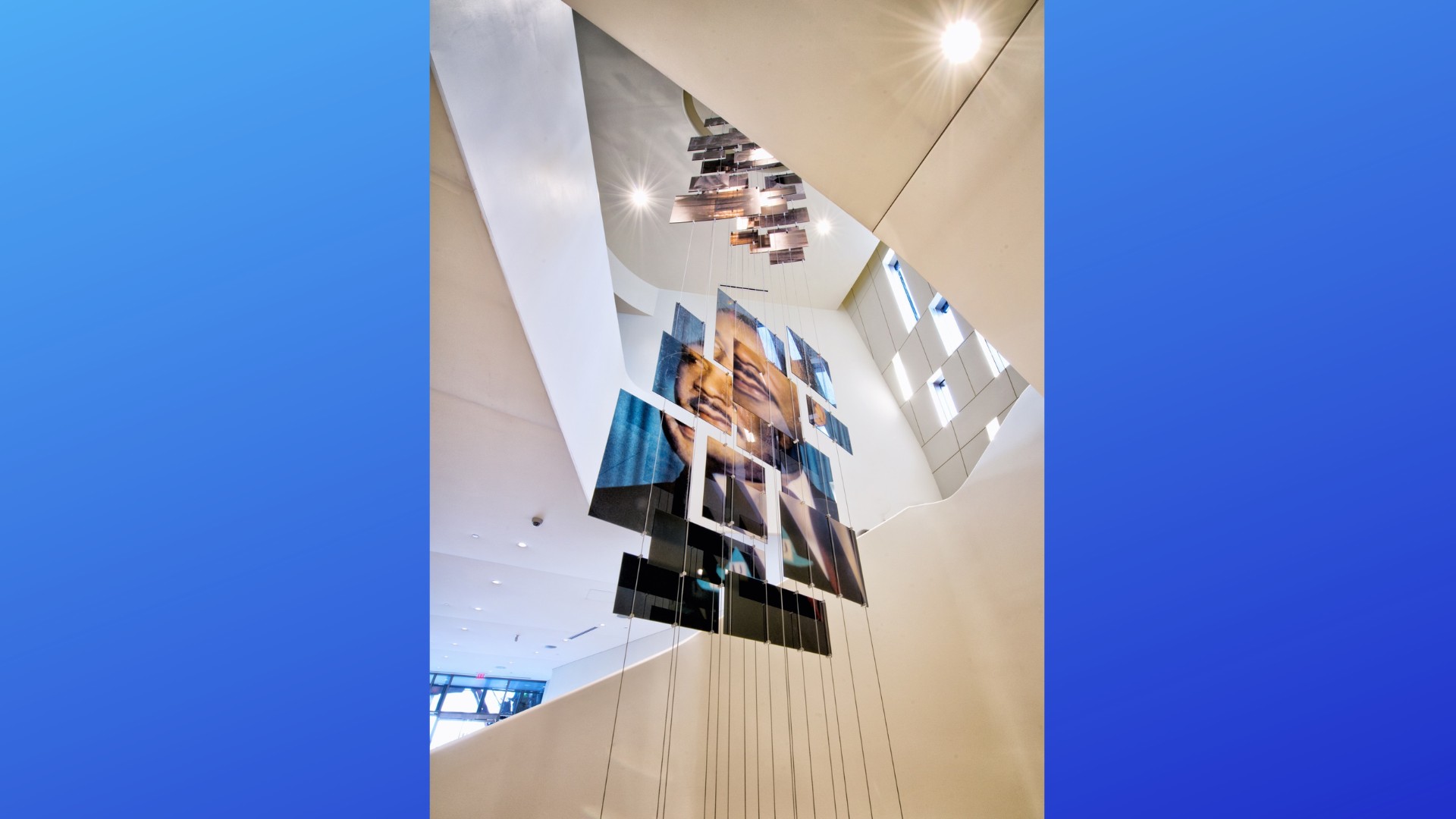 Pictured here is a display of Martin Luther King Jr. hanging in the staircase at the NCCHR in Atlanta. 