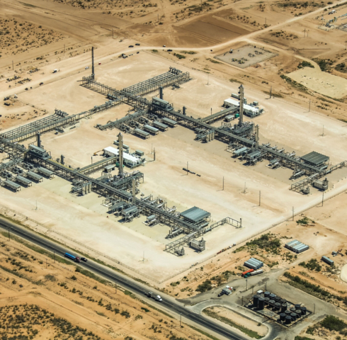 an aerial view of a factory