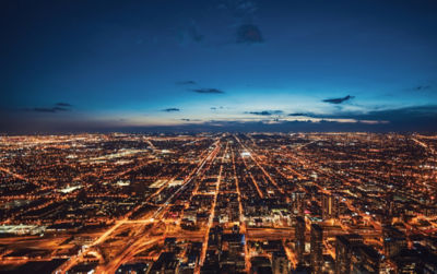 a city at night with lights