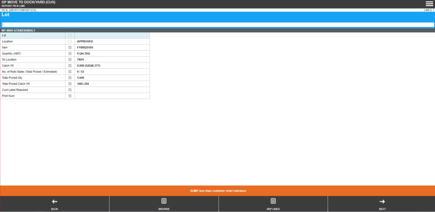 Screenshot of original GP Cellulose app for accessing M3 data.