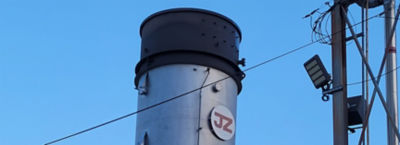 a close up of a metal tower