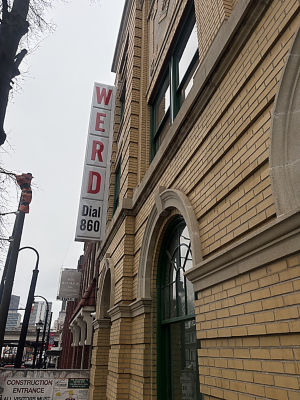Pictured is the WERD sign on the building for the Prince Hall Masonic Temple and Lodge, the first Black radio station owned and operated by Black Americans in the U.S.