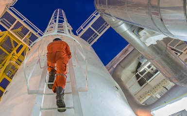 a person climbing up a ladder