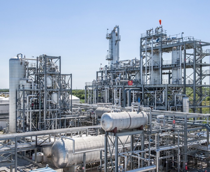 a large industrial plant with many tanks