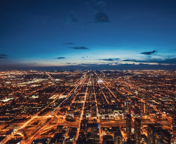 a city at night with lights