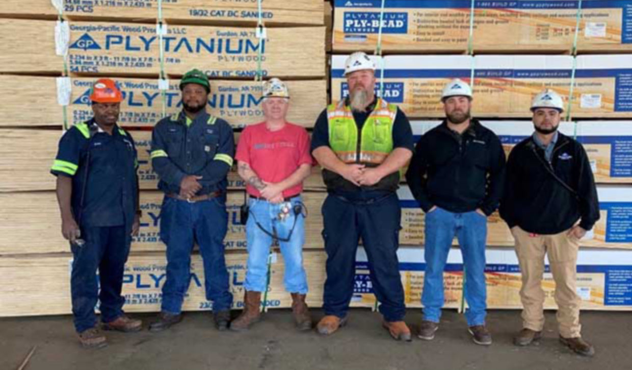 Employees at GP’s plywood mill in Gurdon, Arkansas.