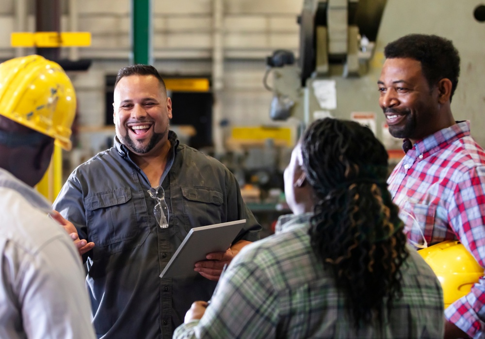 a group of people in a factory
