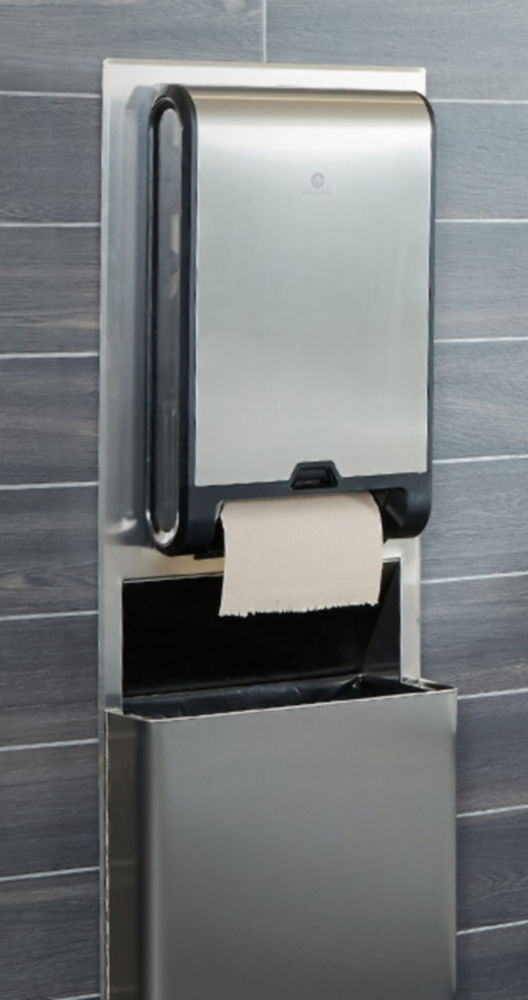 a paper towel dispenser in a bathroom