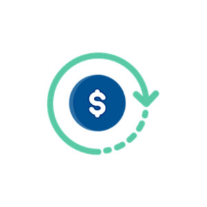 a blue circle with a dollar sign and green arrow