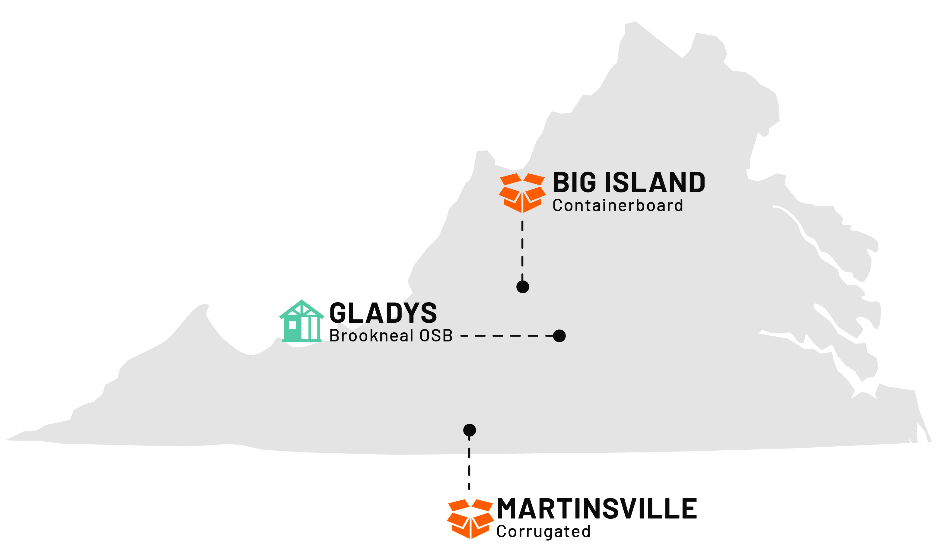 a map of a state with black text