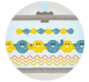a round object with a pattern of blue and yellow objects