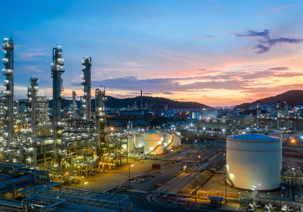 a large industrial plant at dusk