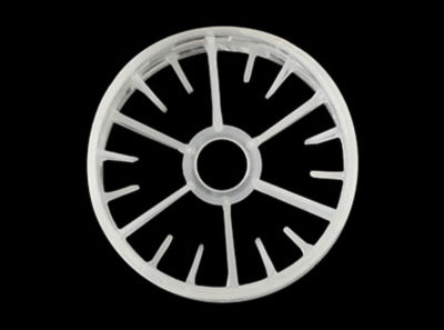 a white plastic wheel with holes