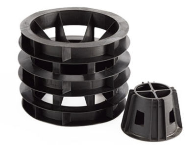 a stack of black plastic objects