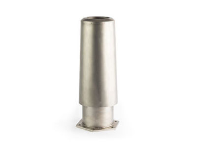 a silver cylindrical object with a white background