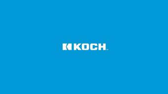 The Koch logo in white text on a blue background.