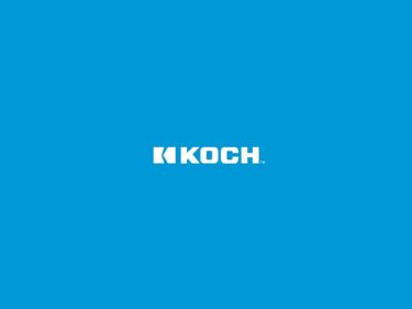 The Koch logo in white text on a blue background.