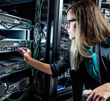 a woman working on a computer