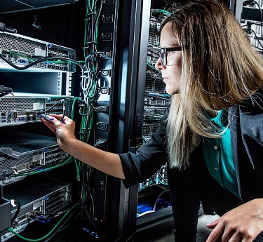 a woman working on a computer
