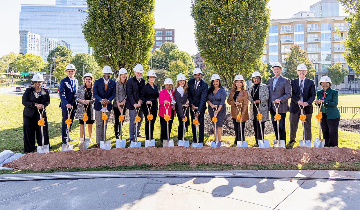 City leaders at the groundbreaking ceremony for the expansion of the National Center for Civil and Human Rights in downtown Atlanta. 