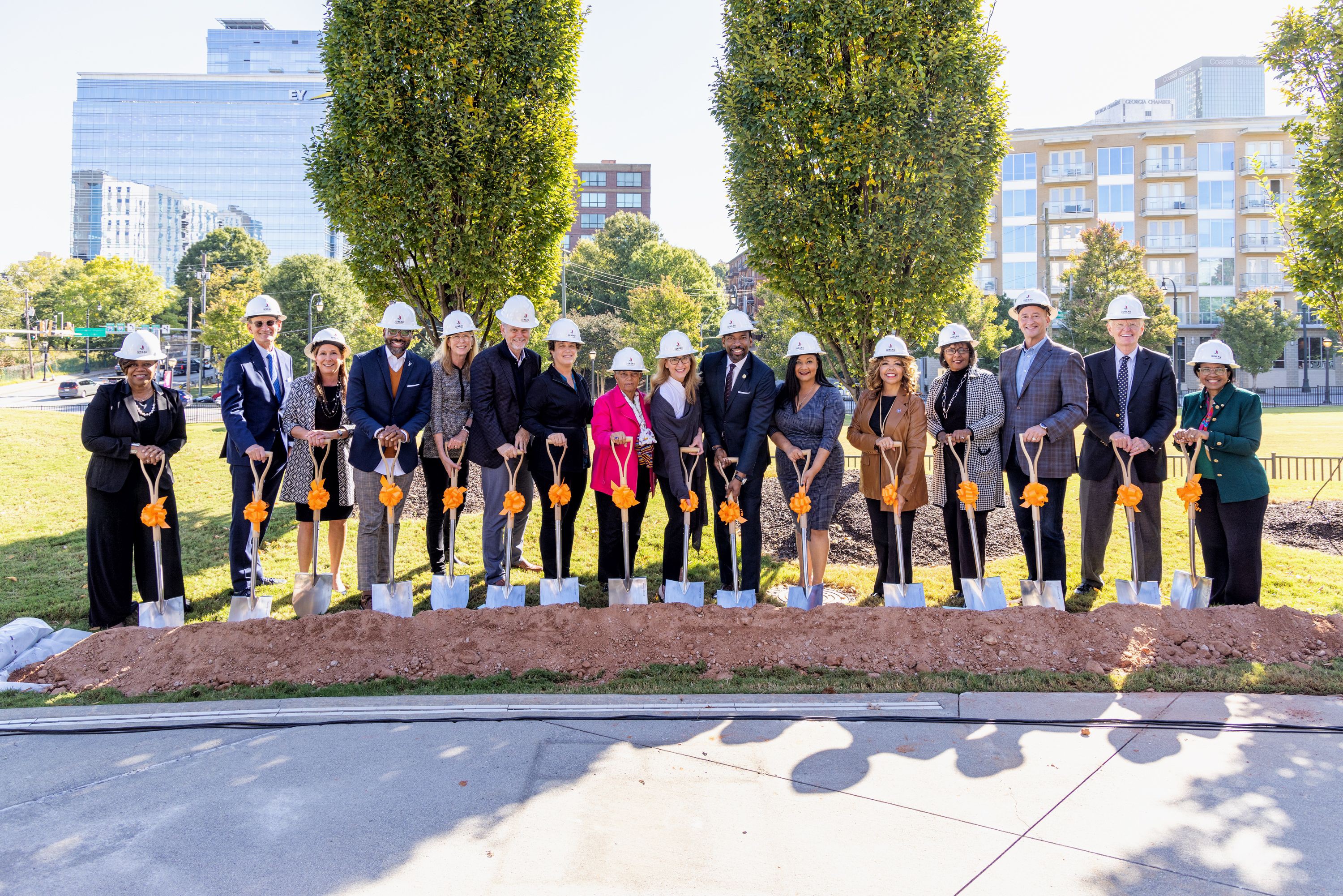 City leaders at the groundbreaking ceremony for the expansion of the National Center for Civil and Human Rights in downtown Atlanta. 