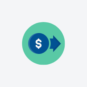 a blue and white dollar sign with a green circle
